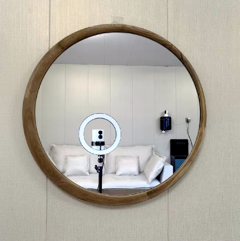 Solid wood style wall-mounted mirror; HD-M19, Natural wood color；Dia 24"(60cm)