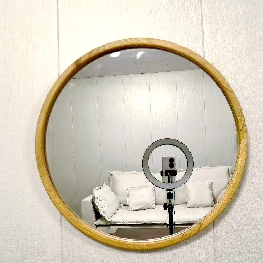HD-M056 Red oak wall mirror, round wall mirror, natural finish
