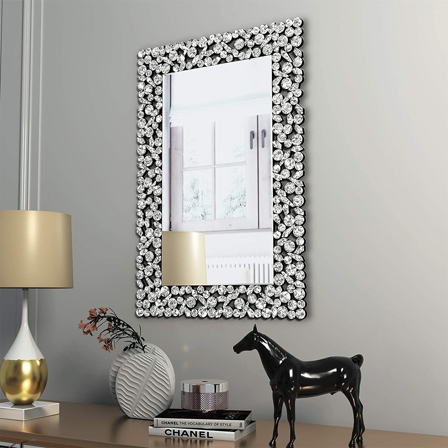 Glass decorative wall mirror, silver,23.6x35.4"
